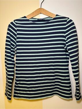 Saint James L'Atelier Breton Shirt Womens S Navy Mint Stripe Long Sleeve France